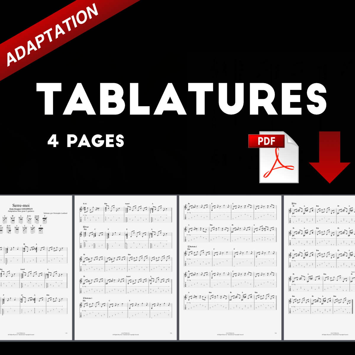 Tablature guitare PDF Goldman Serre Moi instrumental