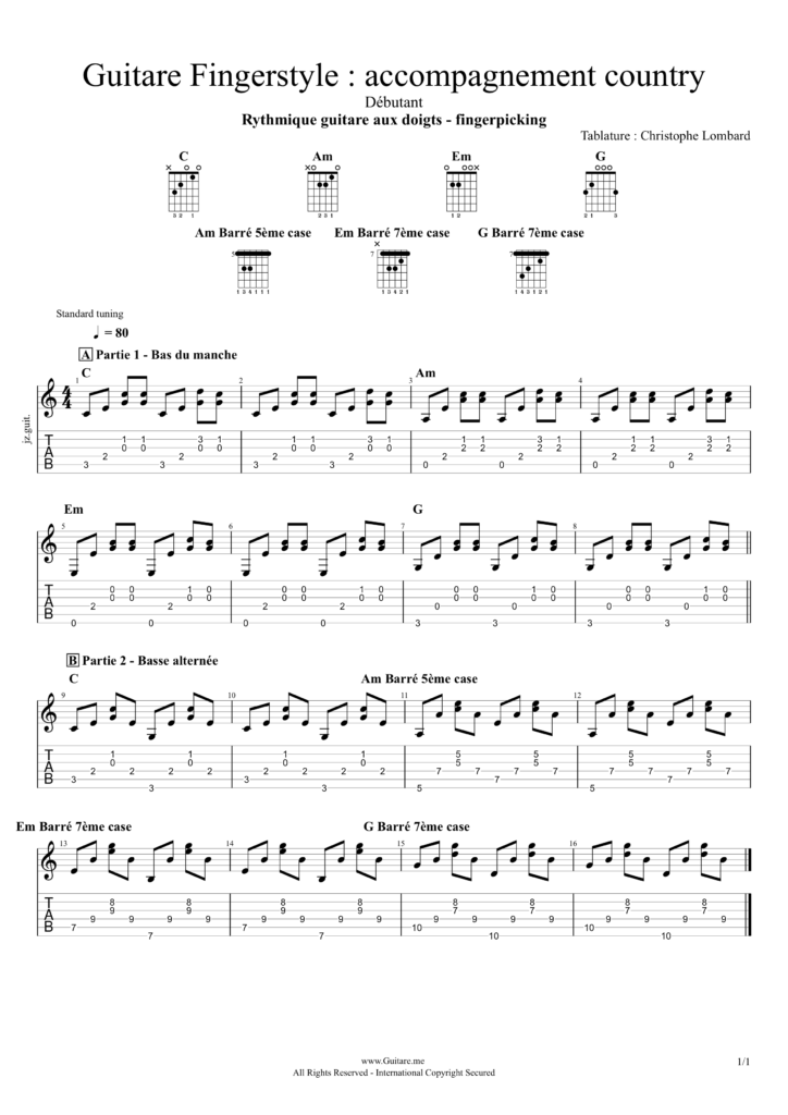 Fingerstyle guitare tablature PDF country