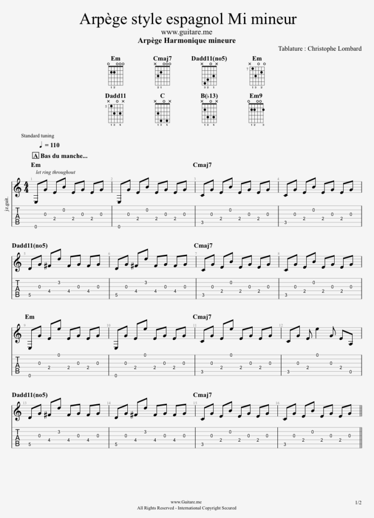 Tablature PDF : Arpèges style espagnol en Mi mineur
