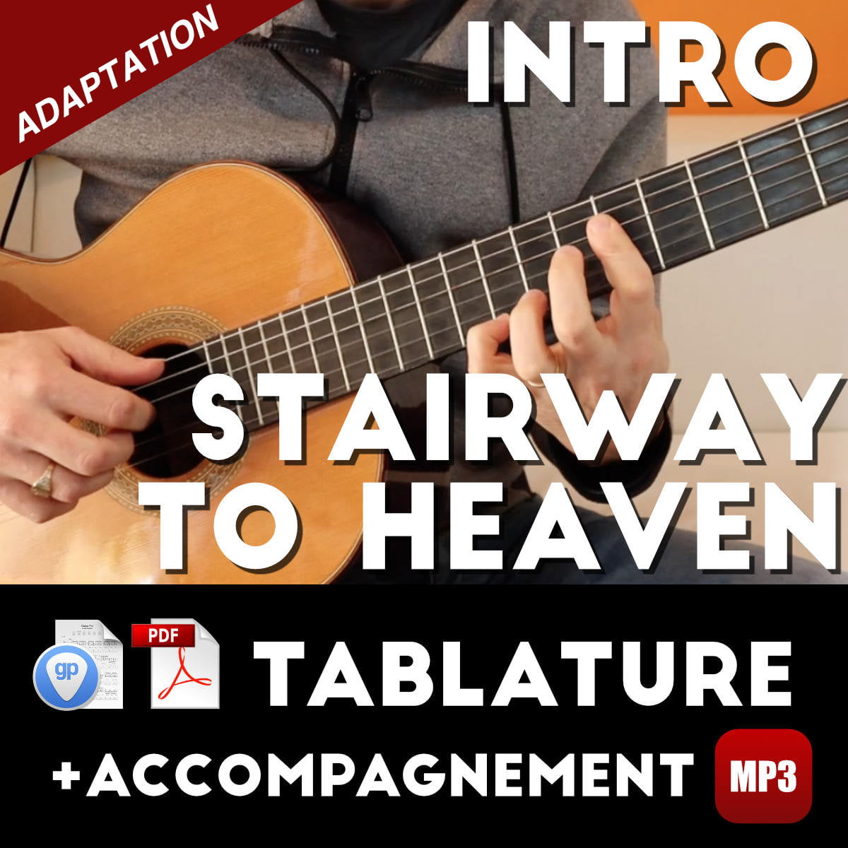 Tablature Stairway to heaven : intro à la guitare. Avec backing-track MP3